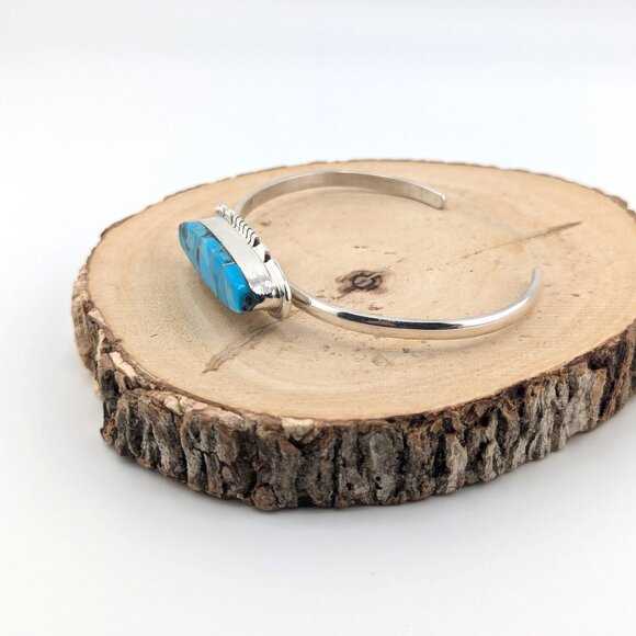 Navajo Bracelet Handmade Sterling Silver Kingman Turquoise Jewelry Sz 6.75in.*** - Picture 7 of 10